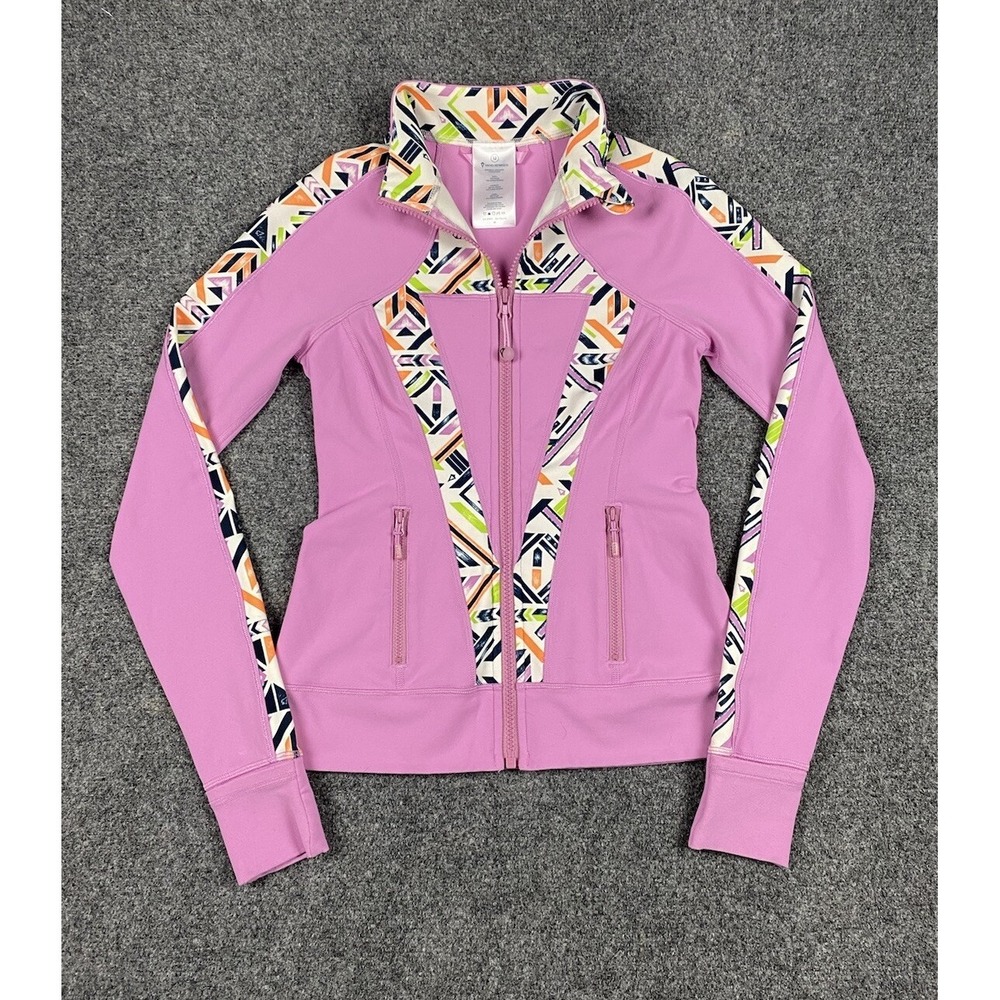 Ivivva By Lululemon Jacket Sz 12 Pink Geo Full Zip Soft Preppy Athletic Logo